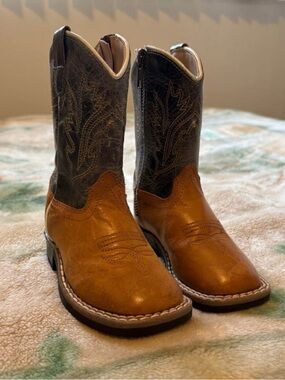 Kids Two-Tone Brown & Dark Grey Western Cowboy Boots